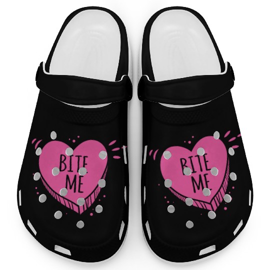 Bite Me Candy Heart Valentines Day Pink Sweet Gift Clogs