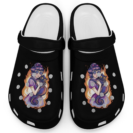 Creepy scary girl with cat Creepy scary girl with Clogs