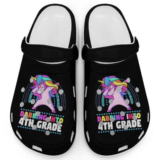 Back To School Dabbing Unicorn Rainbow 4th Grade Clogs