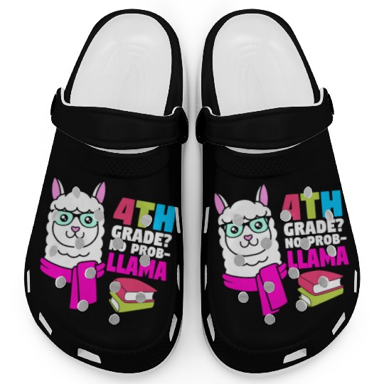Funny Llama Back To School 4th Grade No Prob Llama Clogs