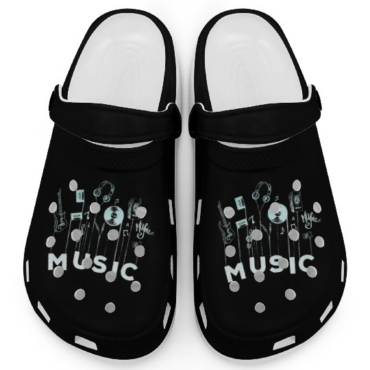 Musical Notes Vinyl Guitar Music Lover Clogs