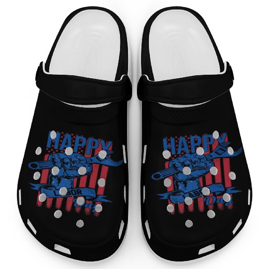 Happy Labor Day American Flag Holiday US Worker Clogs