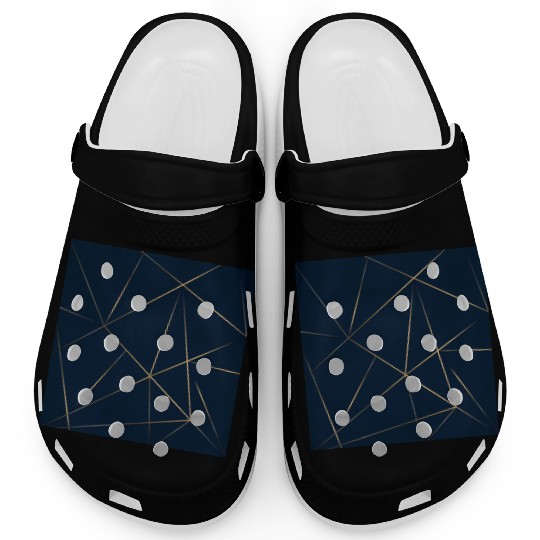 Luxury Gold Navy Blue Geometric Polygon Clogs