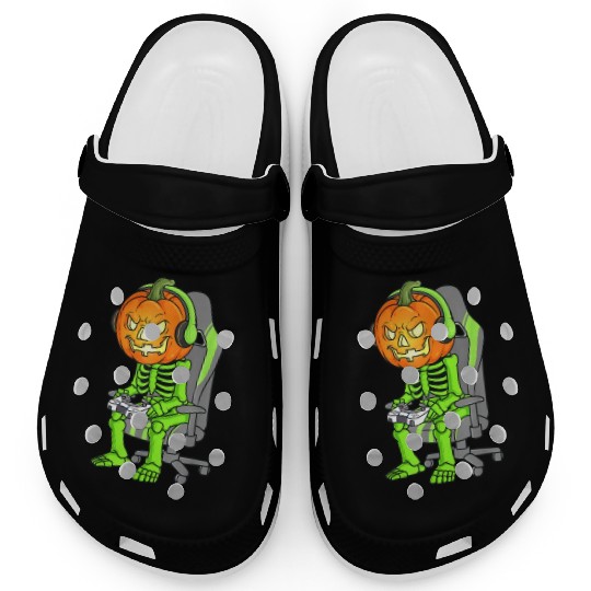 Gaming Halloween Skeleton Jack O Lantern Gamer Boy Clogs