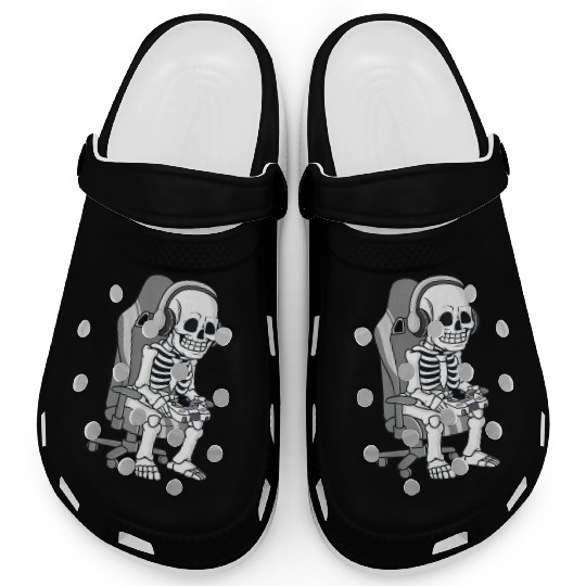 Gaming Halloween Skeleton Scary Gamer Boys Kids Clogs