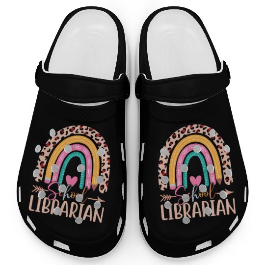 School Librarian Rainbow Leopard Print Librarian Clogs