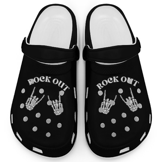 rock out skeleton hand pace sign rock and roll Clogs