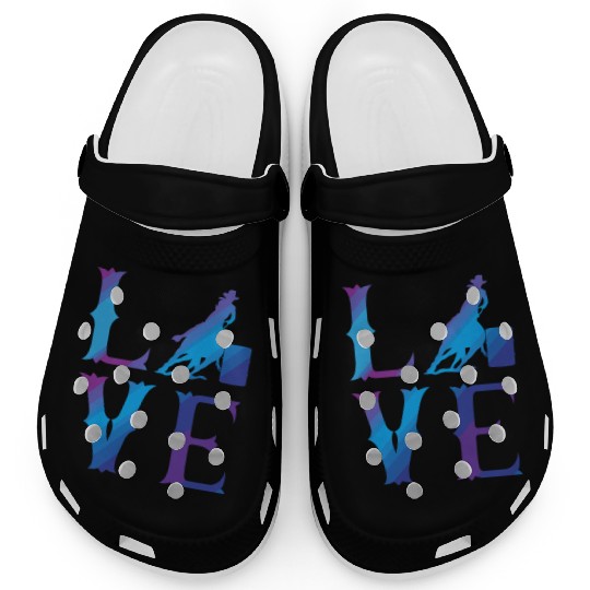 Rodeo Barrel Racing Love Distressed Blue Clogs