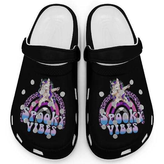 Spooky Vibes Halloween Unicorn Rainbow Girls Clogs