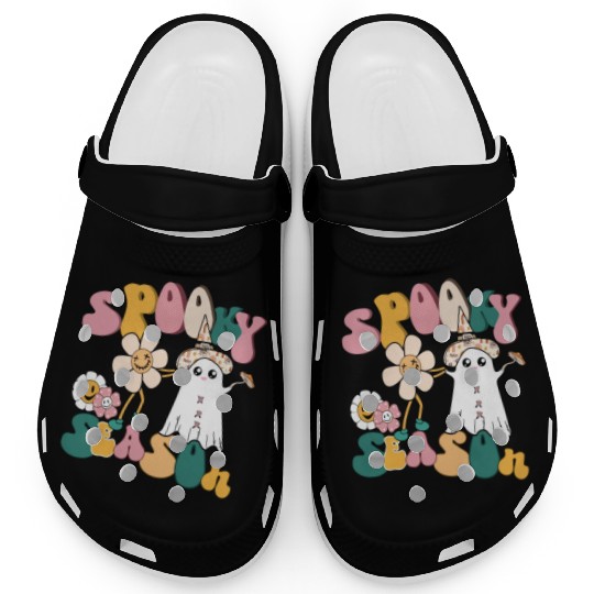 Spooky Season Retro Flowers Halloween Ghost Girls Clogs