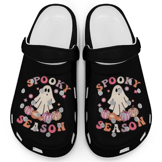 Spooky Season Cute Retro Pumpkin Ghost Gift Kids Clogs