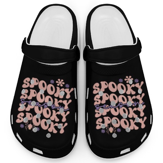 Spooky Spooky Season Cute Retro Wavy Text Design Clogs
