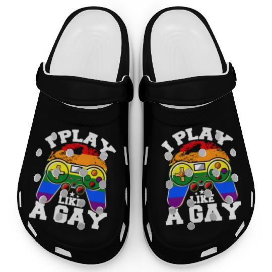 I play like a gay - lgbt gamer rainbow geek nerd Clogs