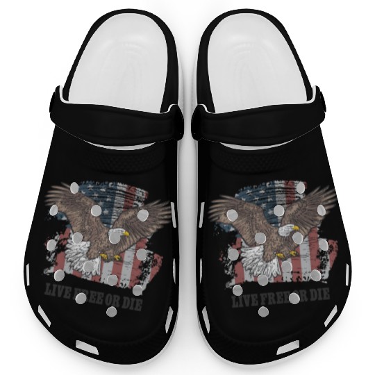 Live Free or Die - Bald Eagle - Grunge American Fl Clogs