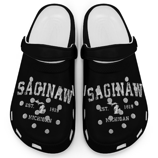 Saginaw Michigan Mi Vintage Athletic Sports Design Clogs