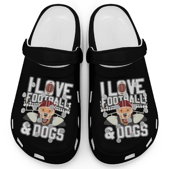 I Love Football And Dogs Cute Puppy Dog Canine Spo Clogs