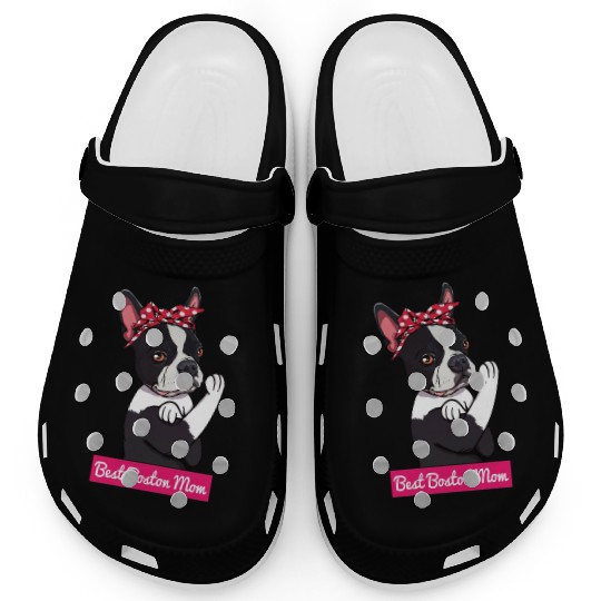 Retro Boston Terrier Dog Mom Lover Cartoon Gift Clogs