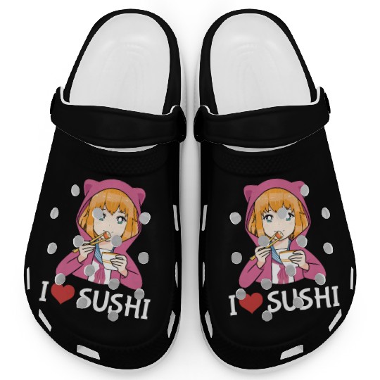 Kawaii Anime Girl I Love Sushi Clogs