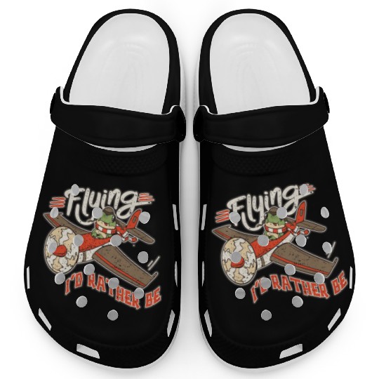 Distressed I'd Rather Be Flying Funny Frog Clogs