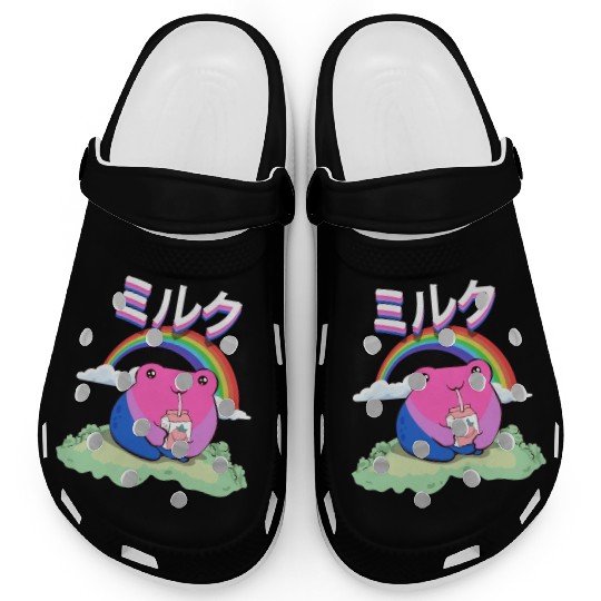 Kawaii Frog Strawberry Milk Bisexual Pride Flag Clogs