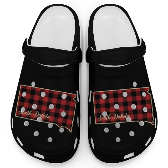 South Dakota Buffalo Plaid Silhouette Home State Clogs