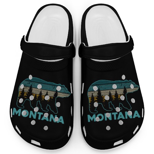 Montana Vintage Grizzly Bear Nature Hiking Souveni Clogs