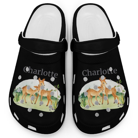 Forest Animal Deer Flowers Name Charlotte Clogs