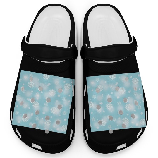 Abstract Blue Snowflakes Pattern Clogs