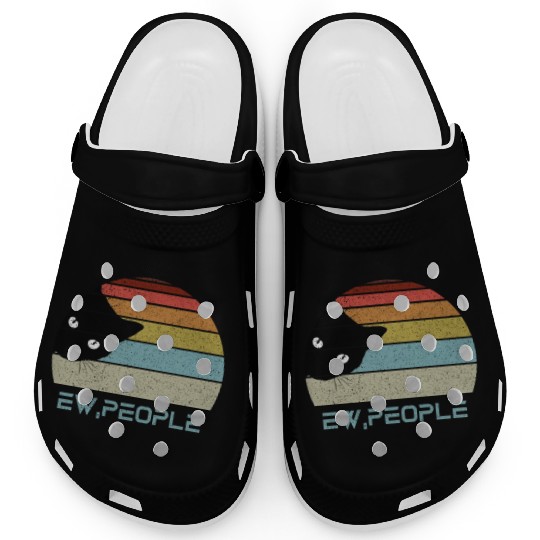 Ew People Retro Cat funny vintage Clogs