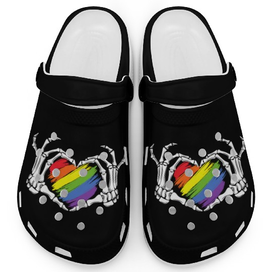 LGBT Gay Pride Zombie Skeleton Hand Heart Hallowee Clogs