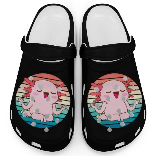 Adorable Meditating Axolotl Retro Sunset Clogs