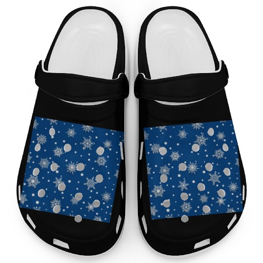 Modern Navy Blue Snowflakes Pattern Clogs