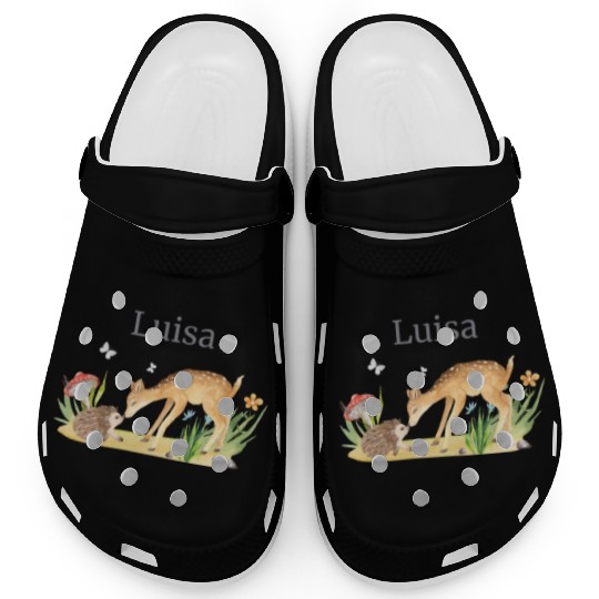 Forest Animal Deer Hedgehog Flowers Name Luisa Clogs