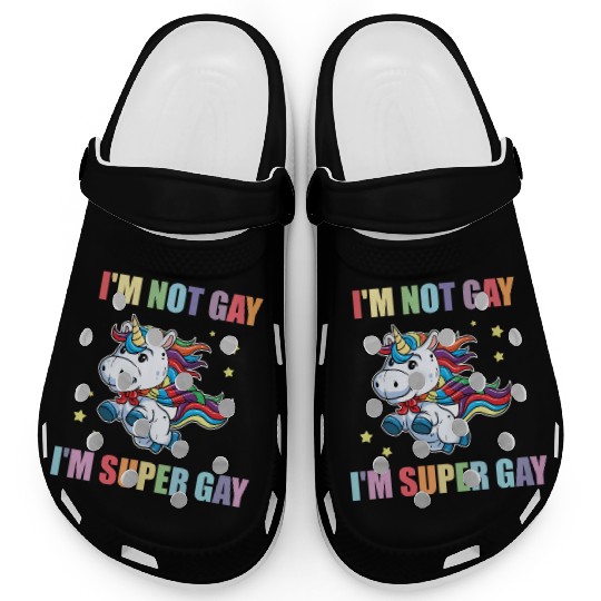 LGBT Funny Rainbow Unicorn Super Gay Lesbian Pride Clogs