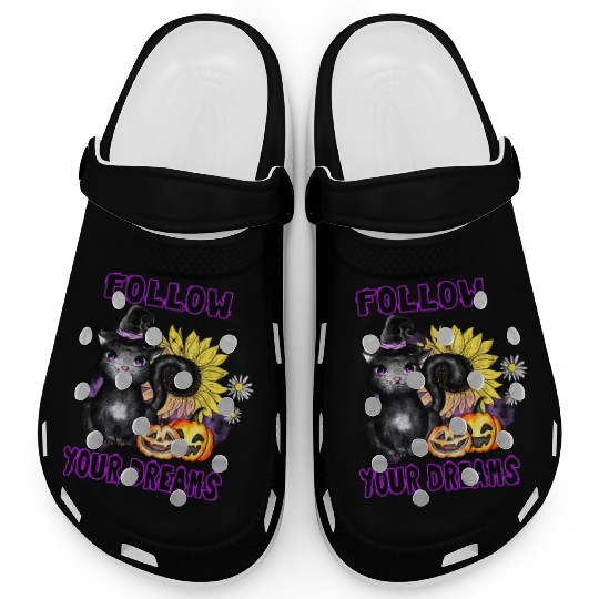Follow Your Dreams - Black Cat Jack-O-Lantern Clogs