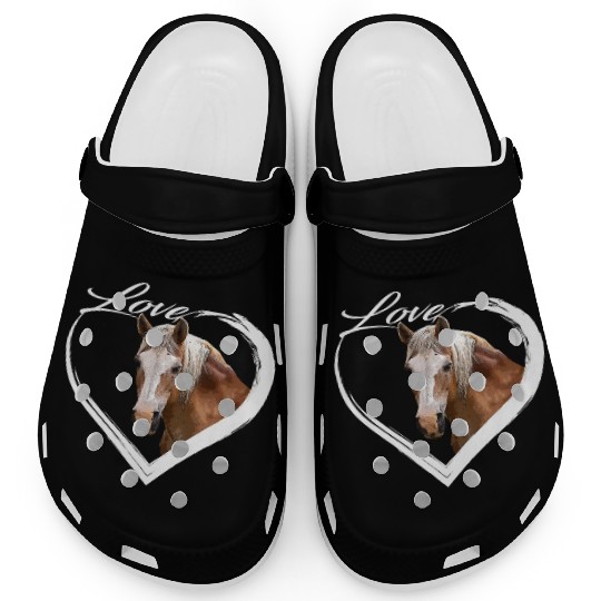 Love White Brown Horse Lover of Horses Gift Clogs