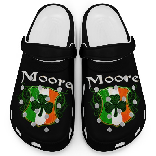 Moore Irish Surname Ireland Flag Shield Shamrock Clogs