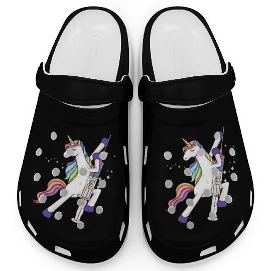 Unicorn with glitter syringe vaccination kid baby Clogs