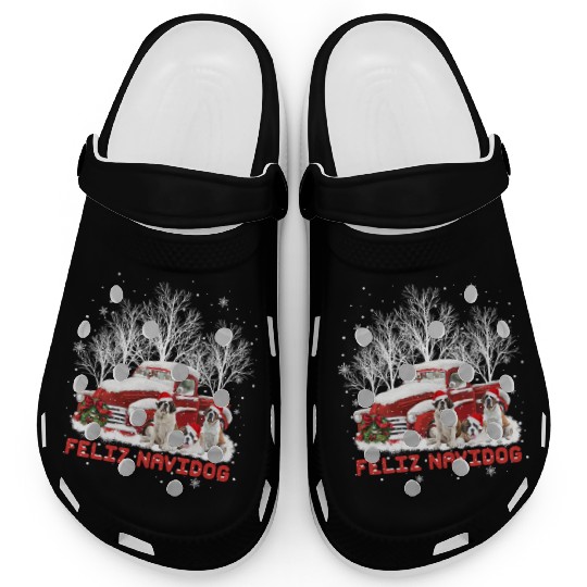 Feliz Navidog Saint Bernard Christmas Dog Lovers Clogs