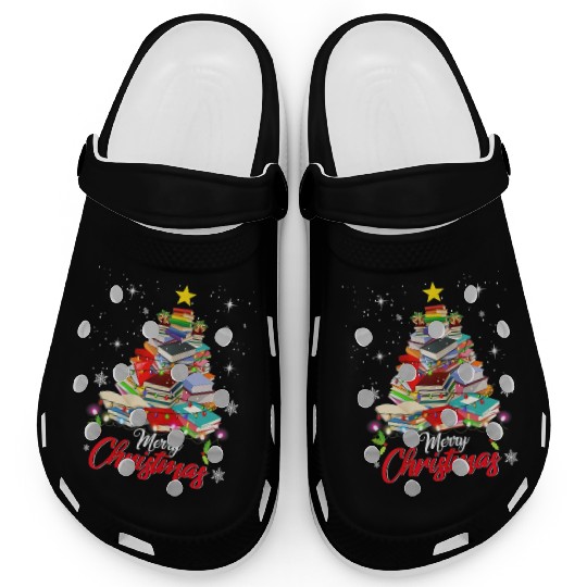 Merry Christmas Tree Love Reading Books Librarian Clogs