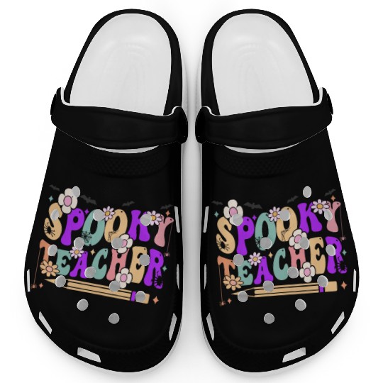 Spooky Season Retro Spooky Teacher Halloween Funny Clogs