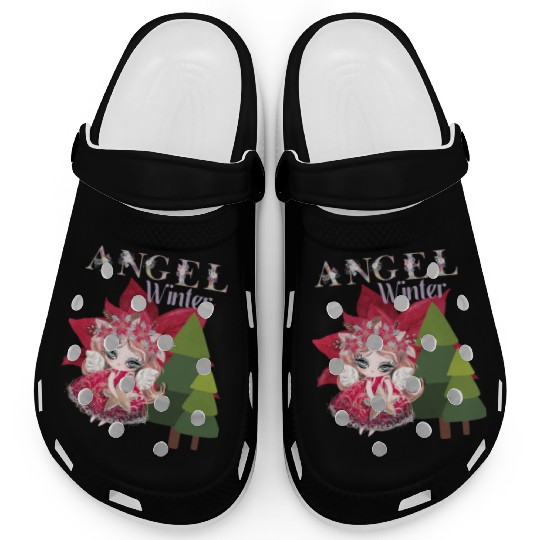 Winter Angel Christmas Tree Poinsettia Clogs