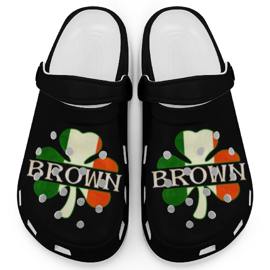 Brown Irish Surname Ireland Flag Shamrock Clogs
