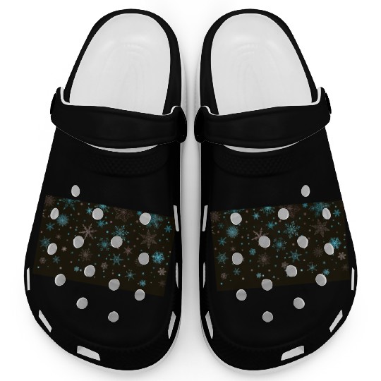 Elegant Snowflakes Black Blue Silver Clogs