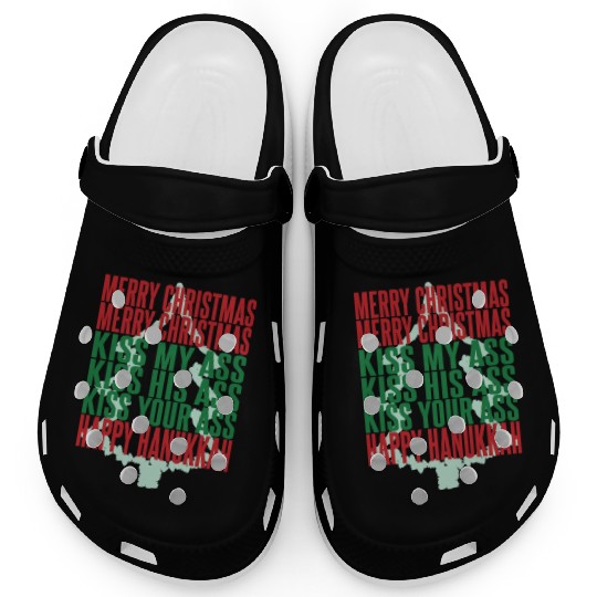 Merry Christmas Kiss My Ass Funny Hanukkah Tree Clogs