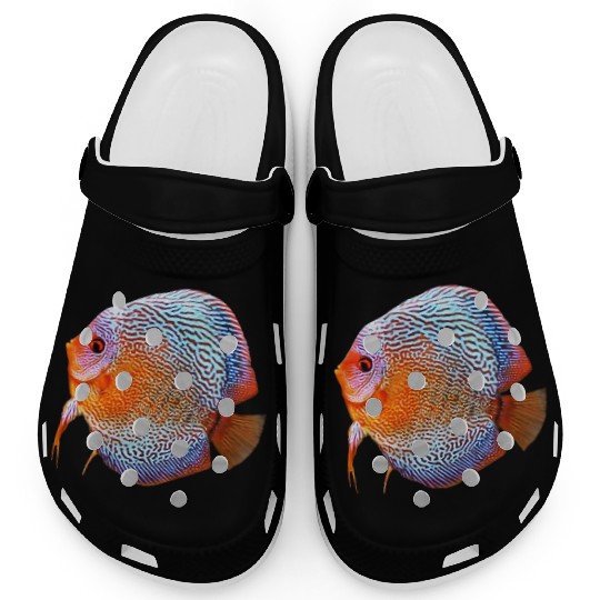 DISCUS FISH - Snakeskin, orange/blue Clogs
