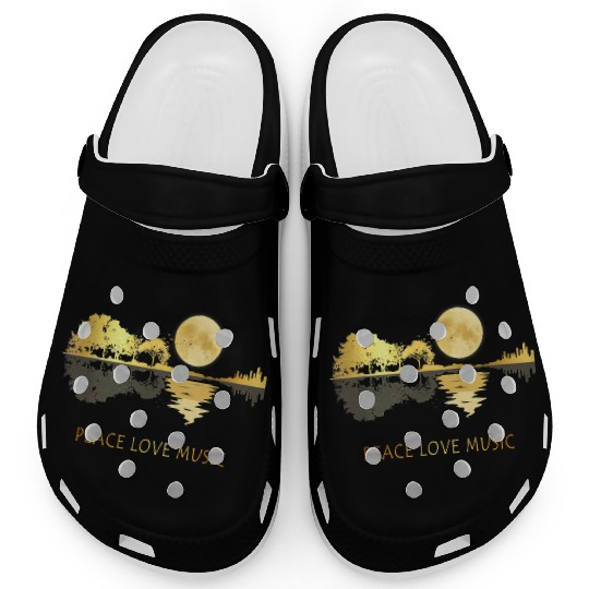 Peace Love Music Guitar Lake Shadow Hippie Musican Clogs