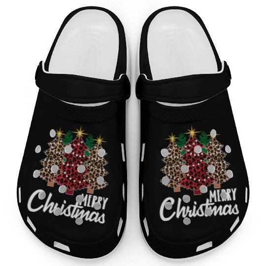 Cute Merry Christmas Leopard Print Tree Christmas Clogs