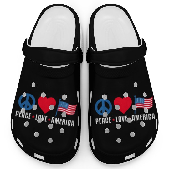 Peace Love America US Flag Independence Clogs