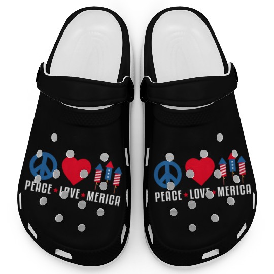 Peace Love Merica US Flag Independence Clogs
